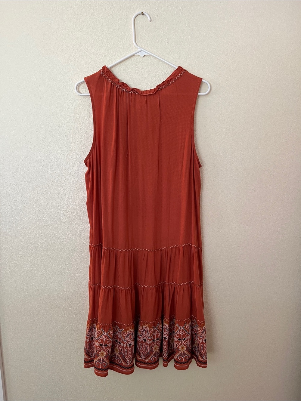 Max Studio Rust Red Sleeveless Tiered Boho Dress with Embroidered Hem - Picture 2 of 8